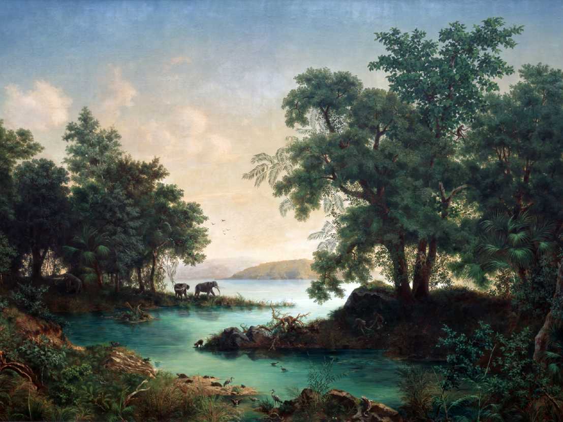 Enlarged view: Oil painting showing a landscape with plenty of plants